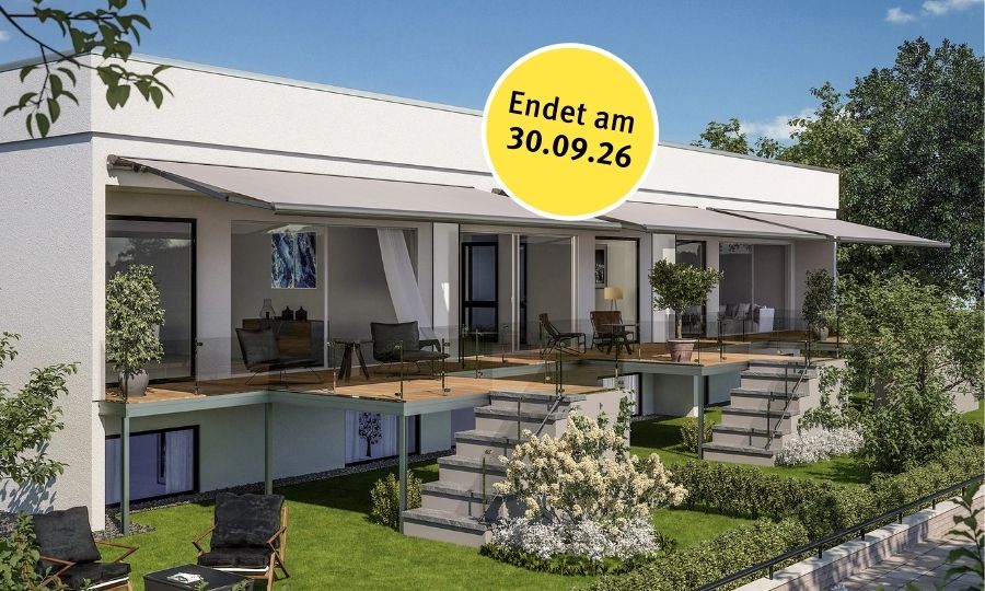 Terrasse mit moderner Markise – Markisen Sommeraktion 2026 endet am 30.09.2026